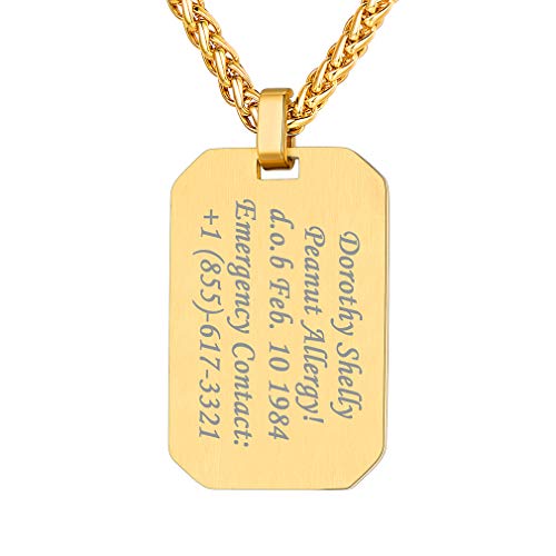 Custom4U Benutzerdefinierter Achteck Erkennungsmarken Anhänger mit Wunsch/Namen/Text Gravur 316L Edelstahl Herren Männer Militär Armee Dog Tag Anhänger in Gold mit 55m+5cm Kette von Custom4U