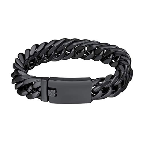 Herren Cuban Link Armbänder 16mm Breit Panzerkette Edelstahl Armband Schwarz Hip Hop Armreif Gliederarmband Nickelfrei für Männer Herren Jungen 21cm von Custom4U