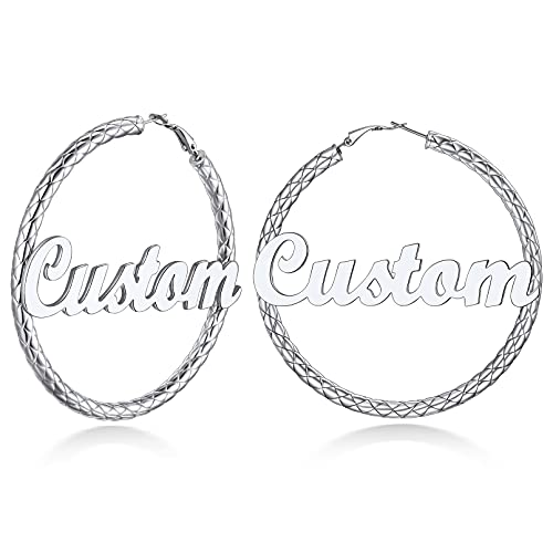 Hoop Kreis Damen Ohrringe aus Edelstahl Groß Durchmesser 80mm mit Kreuzmuster für Damen/Frauen Creolen Personalisierte Ohrringe von Custom4U