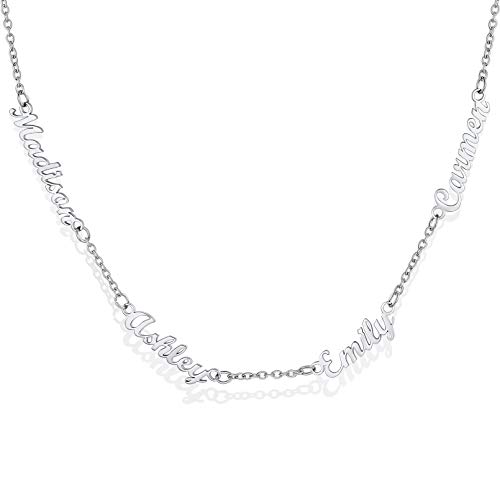 Custom4U Anpassbare 4 Namen Halskette mit Wunsch Gravur Edelstahl Design Namenskette Silber mit beliebigen Namen Wunsch mit 46cm+5cm Kette Geschenke für Muttertag Geburtstag Valentinstag von Custom4U