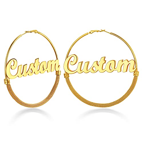 Ohrringe Damen Creolen Edelstsahl Ohrringe 80mm Durchmesser Groß Ohrringe mit Gitterrohr für Damen Personalisierte 18K Vergoldet Groß Runde Kreolen Ohrschmuck von Custom4U