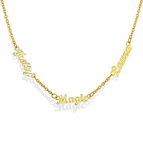 Custom4U Personalisierte 3 Namen Halskette mit Wunsch Gravur Design Edelstahl Namenskette Gold Damen Frauen Carrie Stil Namen Halskette Geschenke für Muttertag Geburtstag Weihnachten von Custom4U