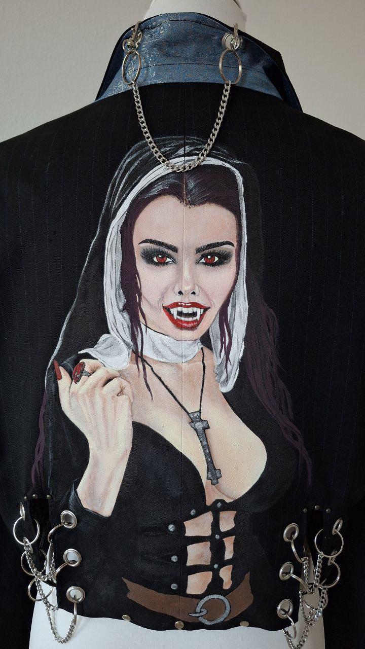 Gothic Style Jacket With A Vampire Nun Pattern von CustomAlla