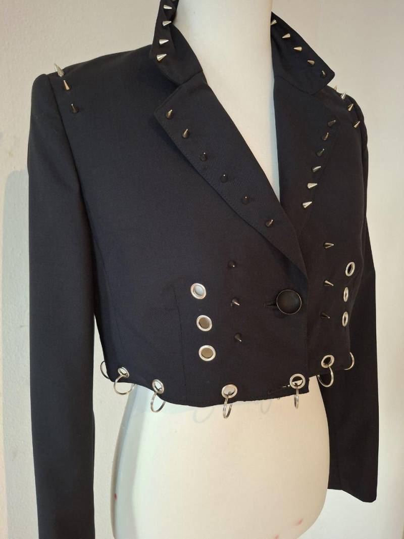 Avantgarde Punk Blazer With Metal Spikes Runway Collector's Jacket, Black Cropped Statement Piece" von AllaKovtun