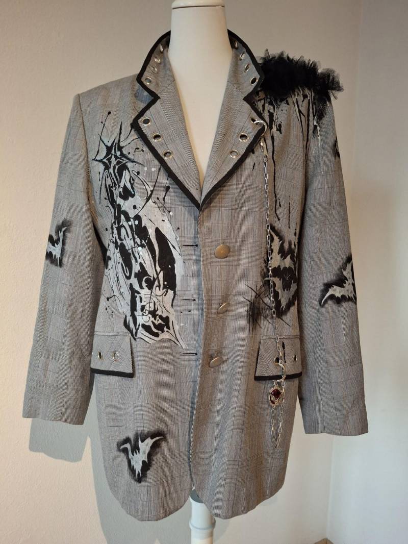Avant-Garde Painted Blazer By Alla Kovtun | Gothic Grunge Art Jacket With Chain & Studs One Of A Kind Couture Statement von AllaKovtun