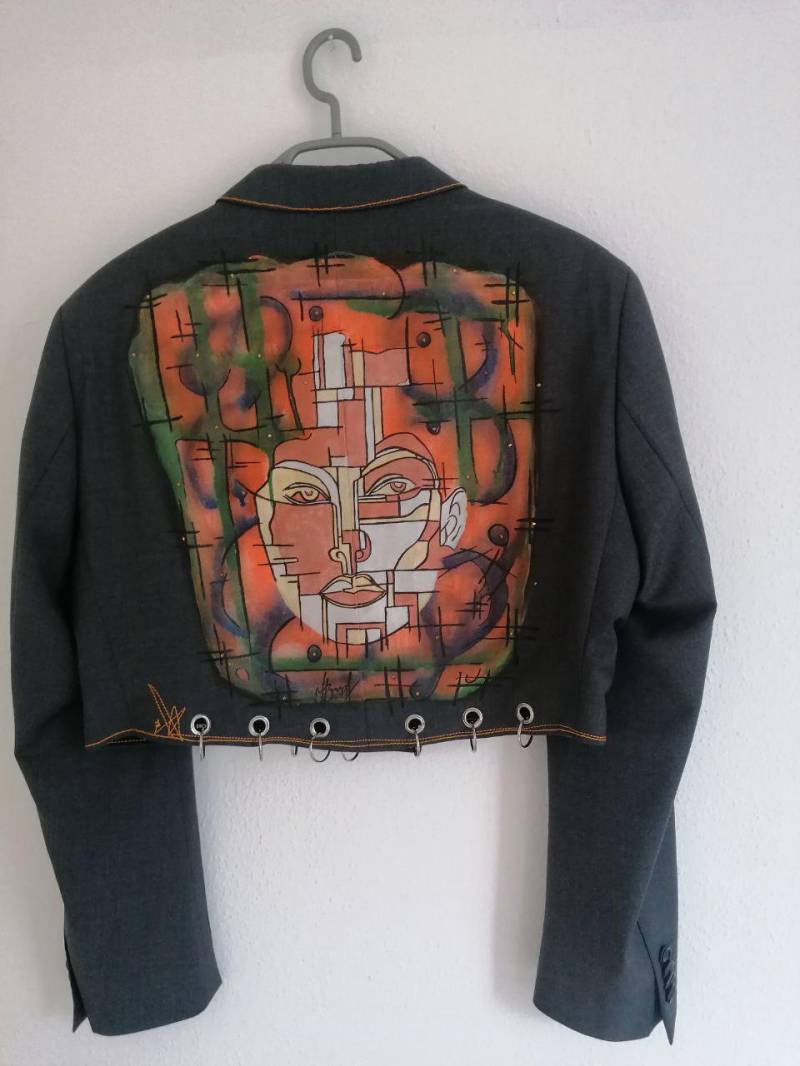 Hand Painted Art Blazer - Abstract Face Jacket | Collectible Fashion By Alla Kovtun von AllaKovtun