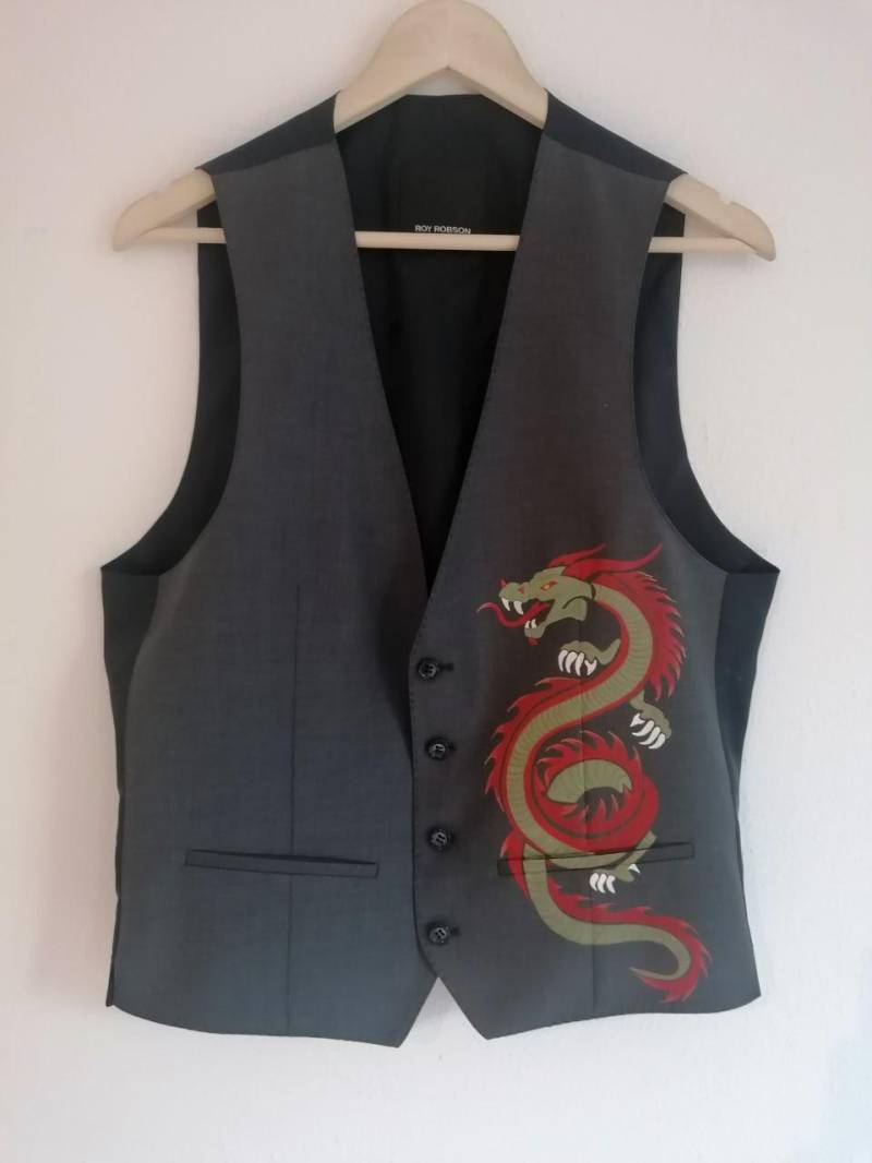 Hand-Painted Dragon Vest For Men | Asian Art Waistcoat Unique Designer Streetwear By Alla Kovtun von AllaKovtun