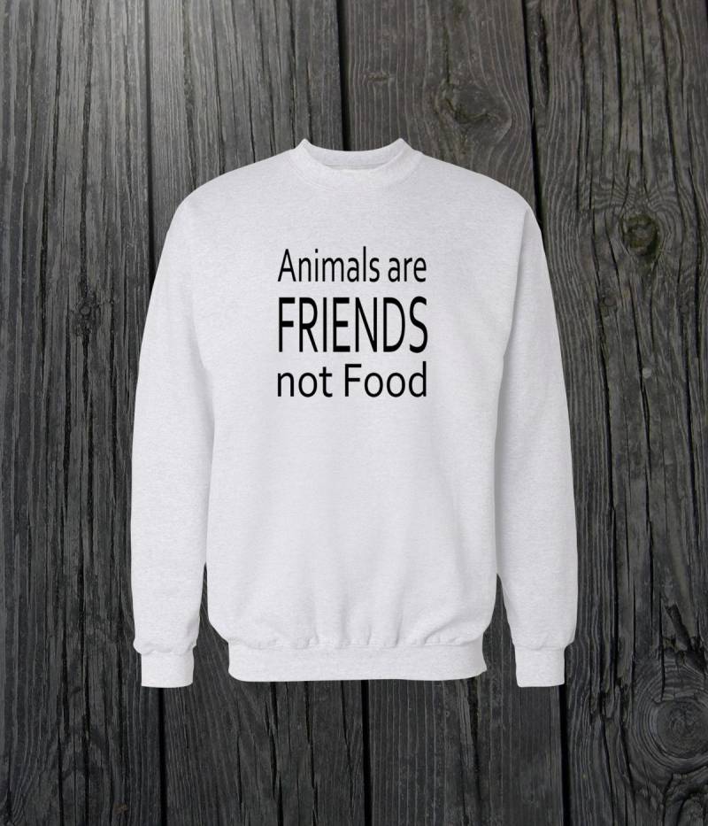 Animals Are Friends Not Food Crewneck Sweatshirt Lustiges Design Männer/Frauen Unisex Weiß Schwarz Weich Baumwolle von CustomApparelHouse