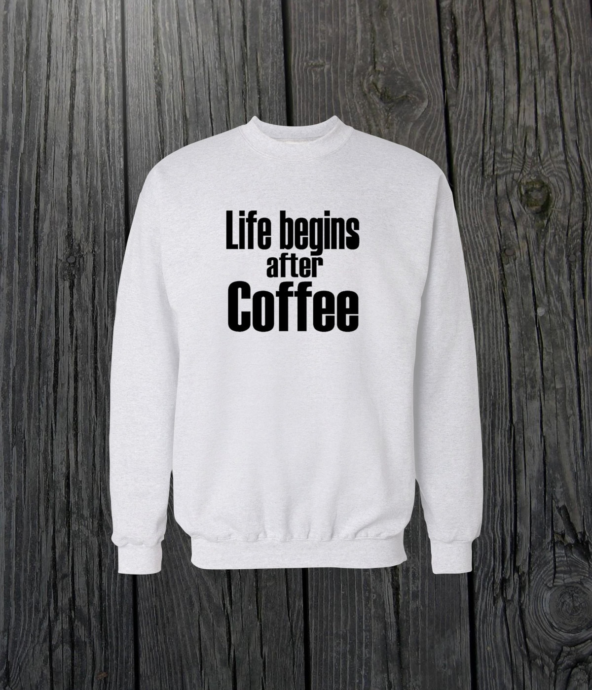 Das Leben Beginnt Nach Dem Kaffee Rundhals-Sweatshirt Design Männer/Frauen Unisex Weiß Schwarz Weiches Baumwoll-Sweatshirt Mit Rundhalsausschnitt von CustomApparelHouse