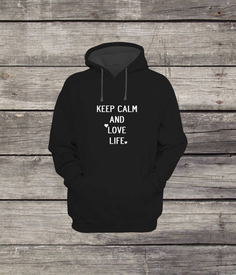 Keep Calm & Love Life Sweatshirt Kapuzenpullover Lustiges Design Männer/Frauen Unisex Weiß Schwarz Weich Baumwolle von CustomApparelHouse