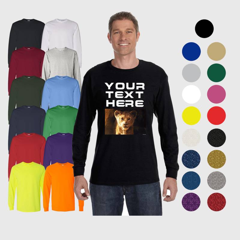 Setzen Sie Ein Foto Auf Langarm-T-Shirt, Benutzerdefinierter Text, T-Shirts, Machen Ihr Eigenes Shirt, Glitzer-Personalisiertes T-Shirt von CustomApparelHouse