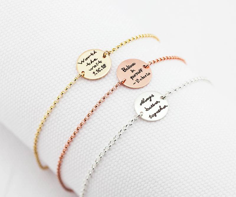 Personalisiertes Scheibenarmband, Handschrift Graviertes Armband - Ihre Handschrift Oder Bild, Sterling Silber, Gold Roségold, Schmuck Für Sie Personalisiertes Scheibenarmband, Handschrift Graviertes Armband - Ihre Handschrift Oder Bild, Sterling Silber, Gold Roségold, Schmuck Für Sie von CustomBrites