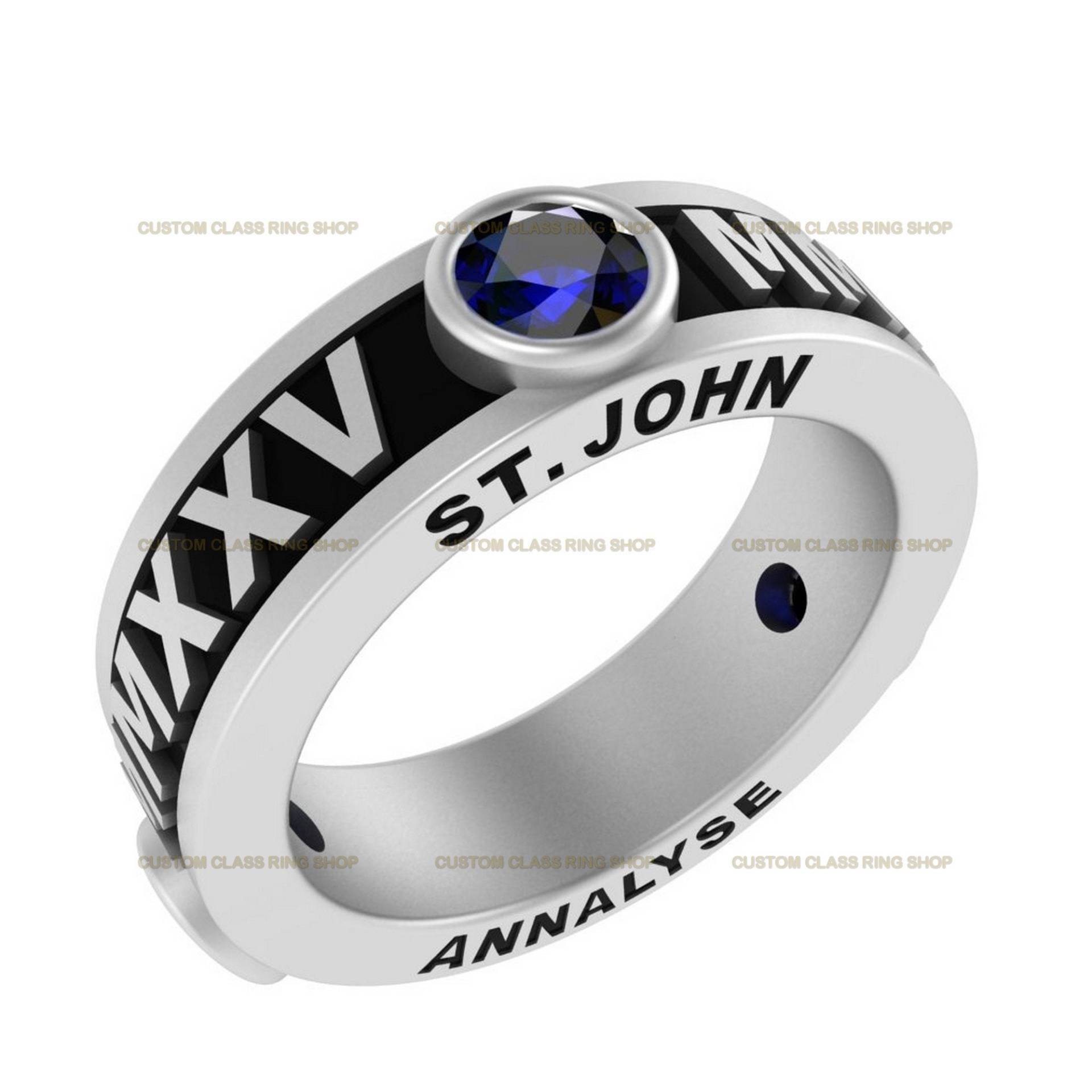 Roman Personalisierte Silber925 Diamanten Im Rundschliff Benutzerdefinierte Klassenring, Schulringe Für Frauen | Schul-Ring Uni-Ring Sie von CustomClassRingShop