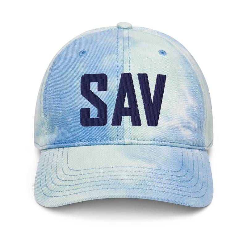 Sav Airport Code Hut Pastell Tie Dye Savannah Georgia Hilton Head Island South Carolina Bestickter Dad Hat Strandhut Baseballkappe von CustomCoastalCo