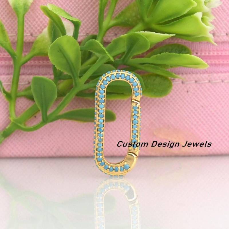 14K Gold Plattiert Turquoiseenhancer Push Lock, Charmenhancer, Enhancer Lock Double Side Turquoise, Enhancer Bail Charm, Multiple Oval Link von CustomDesignJewels