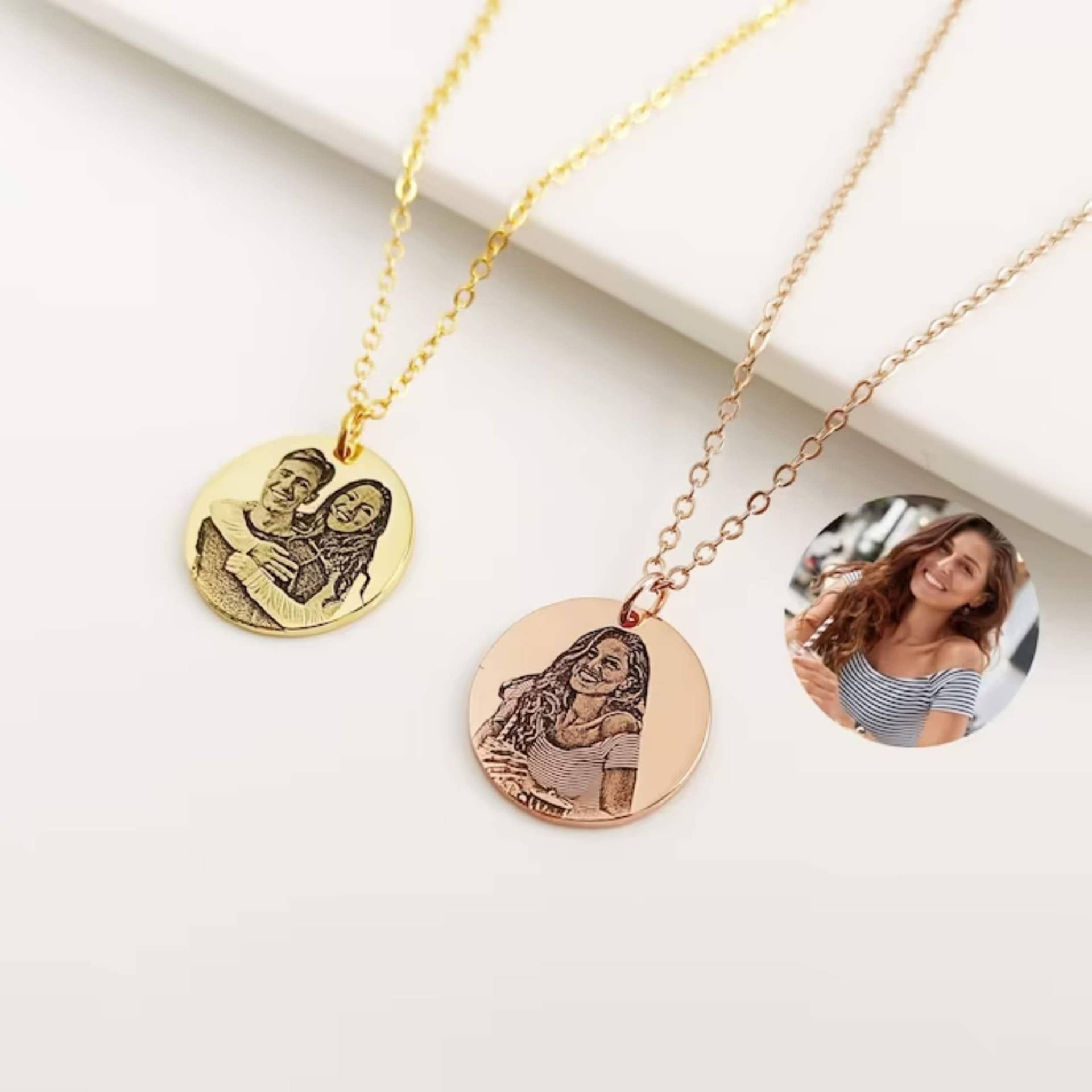 Individualisierte Kette Mit Bild, Individuelle Fotokette, Halskette Personalisiert, Jahrestag Geschenk, Gold/Silber/Rose Gold von CustomEmotionsDE