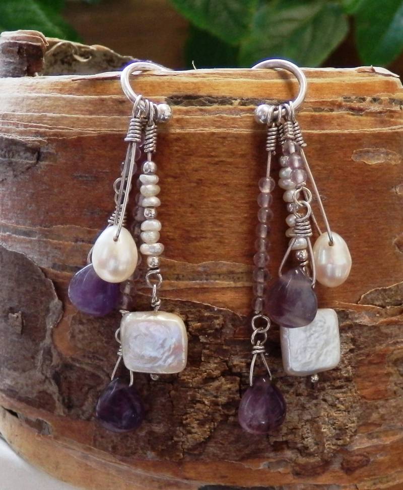Amethyst Und Perlen Ohrringe von CustomGemsbyMaggie