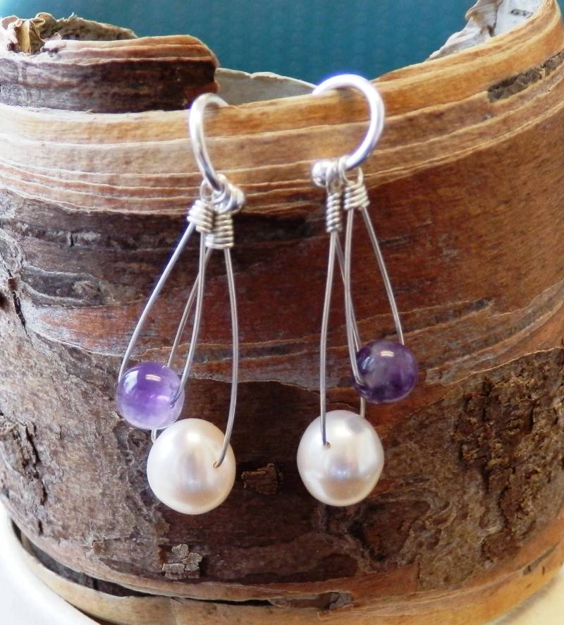 Amethyst Und Süßwasserperlen Tropfen von CustomGemsbyMaggie