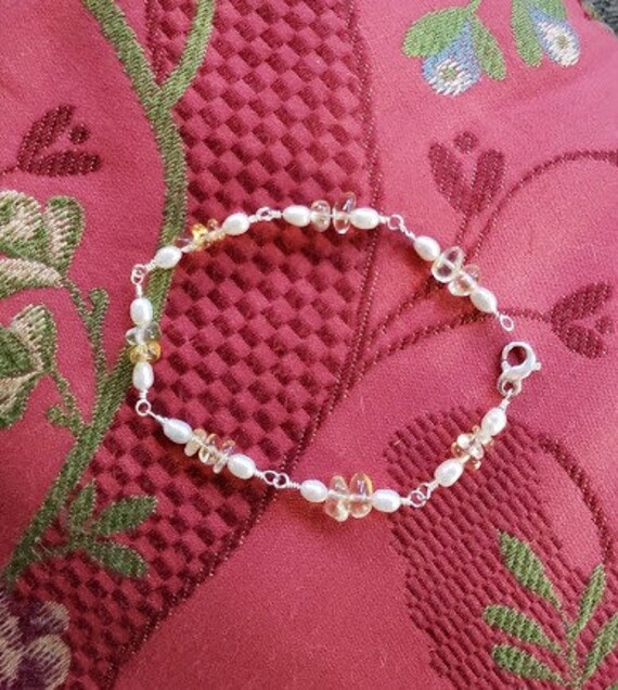 Armband - Citrin Und Süßwasserperle von CustomGemsbyMaggie