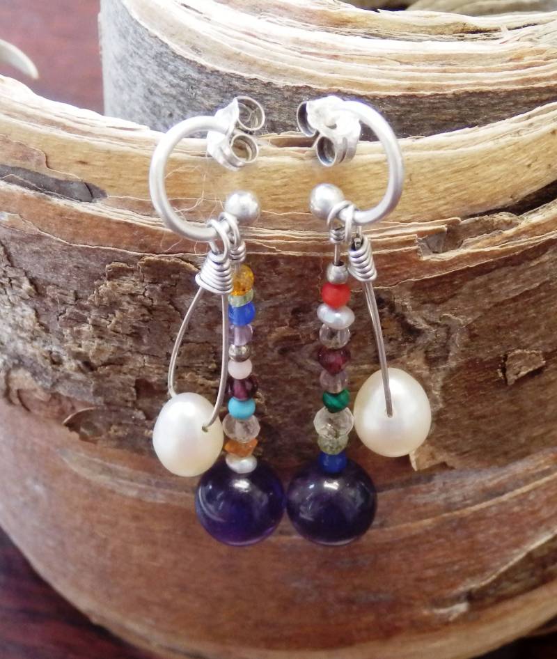 Perlen, Edelstein & Amethyst Ohrringe von CustomGemsbyMaggie