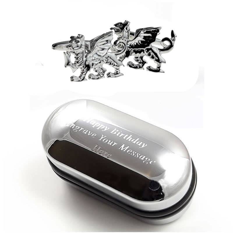 Cymru Welsh Dragon Manschettenknöpfe | Y Ddraig Goch & Geschenkbox Mit Gravur | x2N157 - Neuartige Manschettenknöpfe, Originelle Personalisierte von CustomGiftCoUK