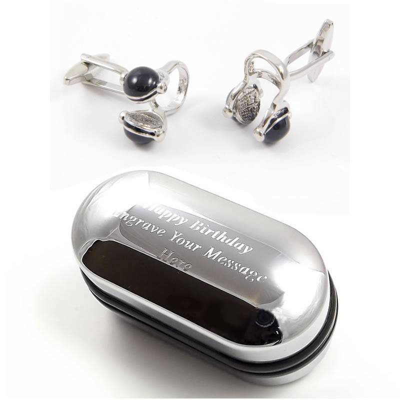 Dj Musik Kopfhörer Manschettenknöpfe & Gravierte Geschenkbox | x2Aj055 - Neuheit Manschettenknöpfe, Originelle Personalisierte Manschettenknopfbox von CustomGiftCoUK