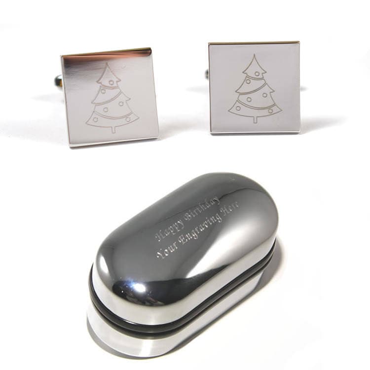 Festliche Graviert Weihnachtsbaum Manschettenknöpfe & Gravierte Geschenk-Box | X2Boe007 - Weihnachten, Xmas Manschettenknöpfe, Neuheit von CustomGiftCoUK