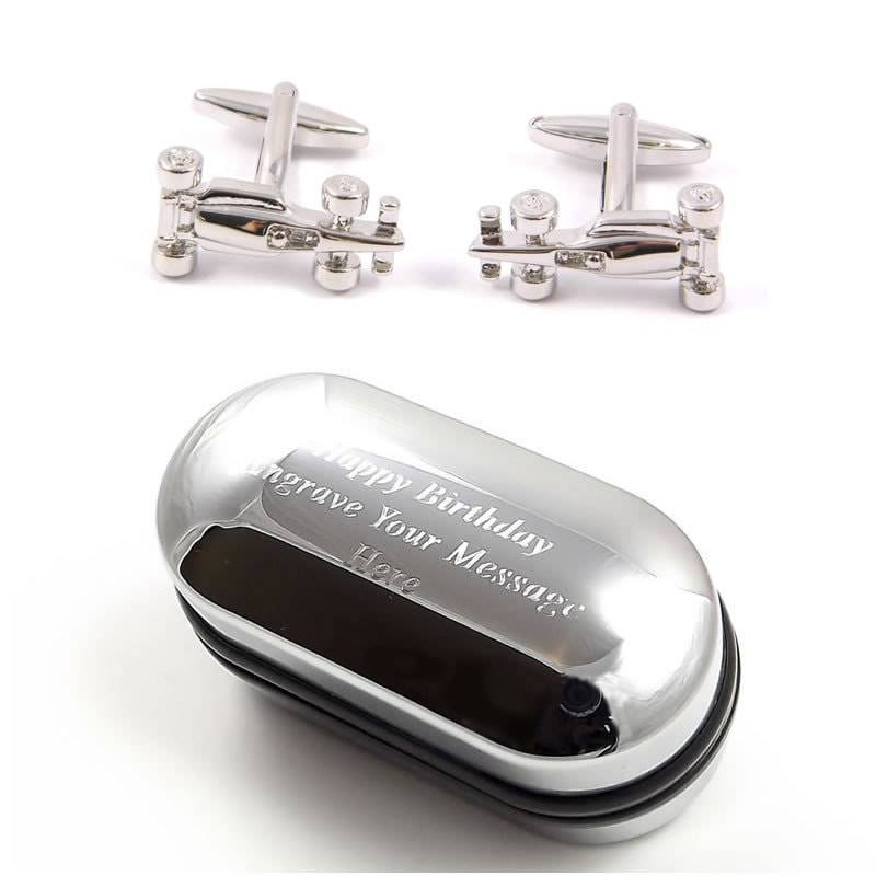 Formel 1 Rennwagen Manschettenknöpfe & Geschenkbox Mit Gravur | x2N175 - Neuheit Manschettenknöpfe, Originelle Personalisierte Box von CustomGiftCoUK