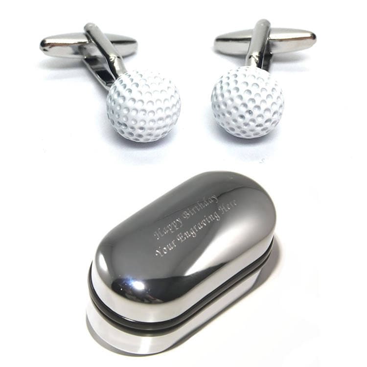 Golf-Liebhaber, Weißen Golf Ball Manschettenknöpfe & Gravierte Geschenk-Box | x2Aj031 - Neuheit Manschettenknöpfe, Geschenke, Personalisierte von CustomGiftCoUK