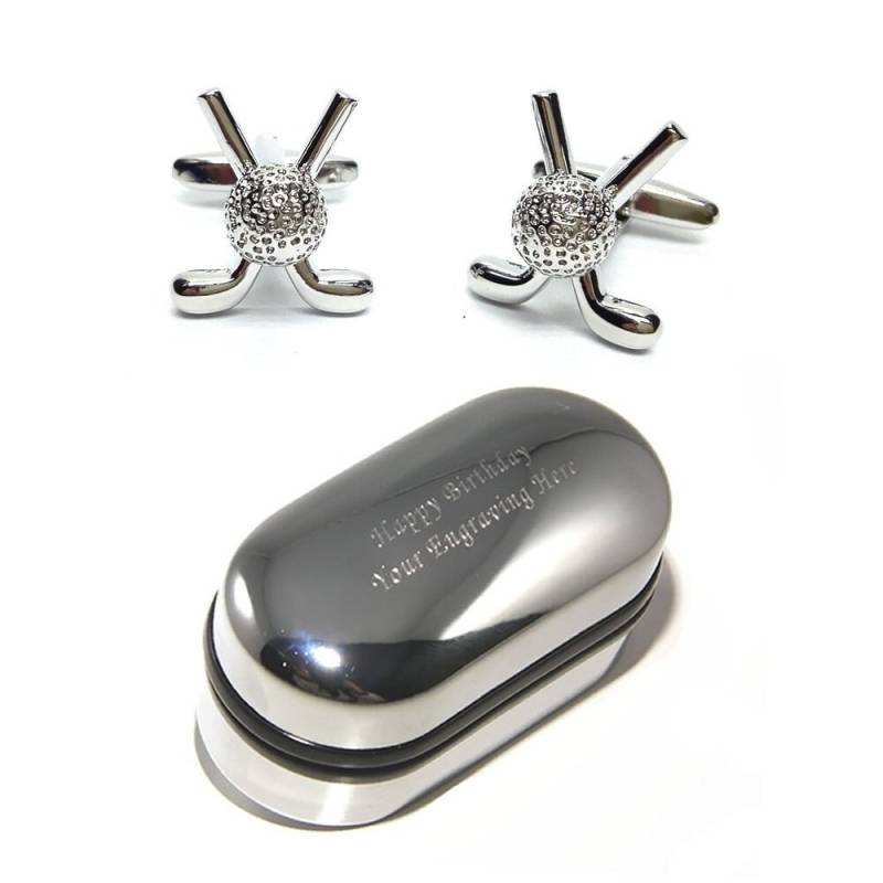 Golfball Und Keulen Manschettenknöpfe Box Mit Gravierten Manschettenknöpfen - Herren Neuheit Golf Manschettenknöpfe, Originelle Personalisierte von CustomGiftCoUK