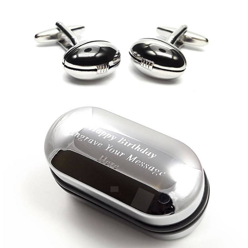 Herren Manschettenknöpfe Mit Sport-Rugbyball & Geschenkbox Gravur | x2Psn183 - Neuartige Manschettenknöpfe, Ungewöhnliche von CustomGiftCoUK