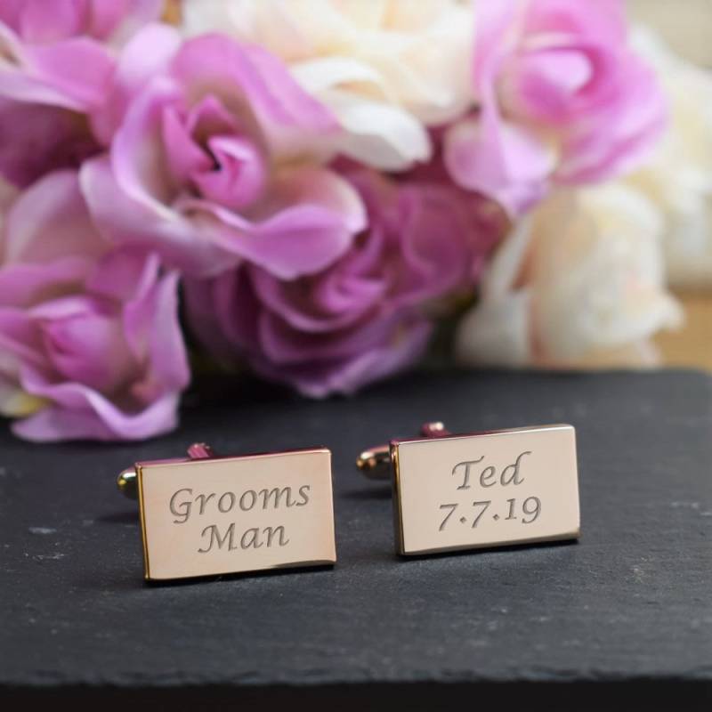 Herren Personalisierte Rose Gold Groomsman Hochzeitstag Benutzerdefinierte Gravierte Rectangle Manschettenknöpfe - Geschenk-Box Erhältlich von CustomGiftCoUK