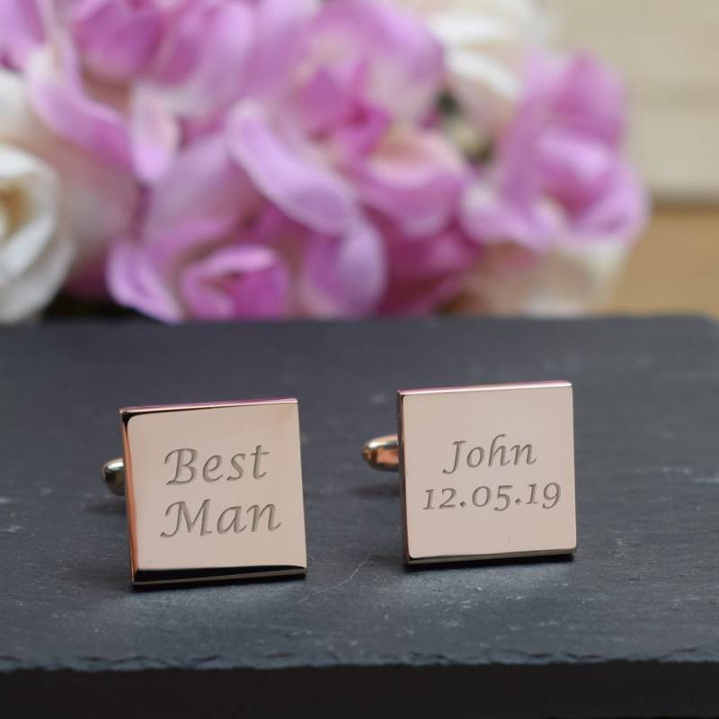 Herren Rose Gold Graviert Besten Mann Hochzeit Tag Benutzerdefinierte Square Personalisierte Manschettenknöpfe - Gravierte Geschenk-Box Erhältlich von CustomGiftCoUK