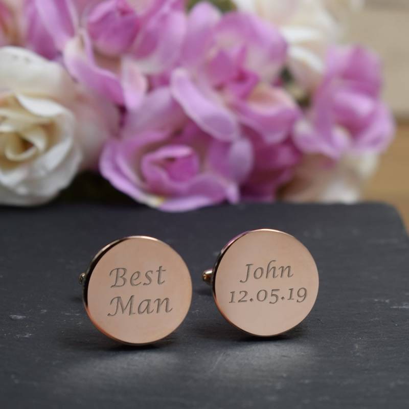 Herren Rose Gold Graviert Besten Mann Hochzeitstag Benutzerdefinierte Runde Personalisierte Manschettenknöpfe - Gravierte Geschenk-Box Erhältlich von CustomGiftCoUK
