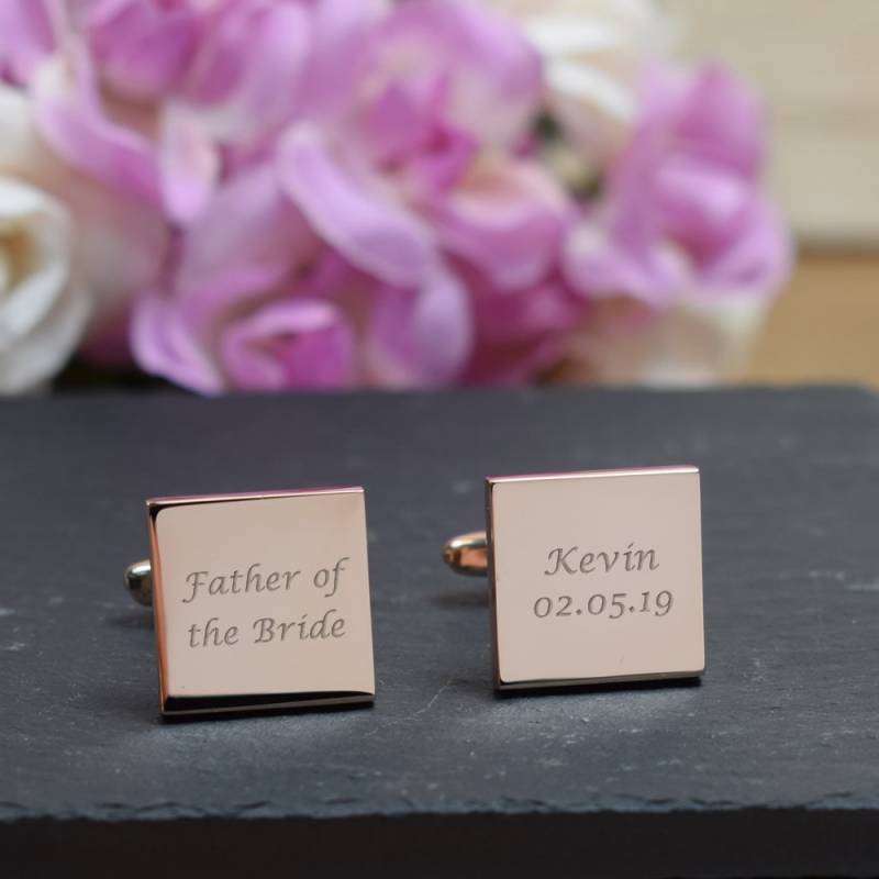 Herren Rose Gold Graviert Vater Der Braut Hochzeit Tag Custom Square Manschettenknöpfe - Personalisierte Gravierte Geschenk-Box Erhältlich von CustomGiftCoUK