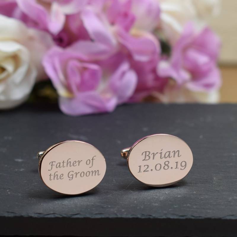 Herren Rose Gold Graviert Vater Des Bräutigams Hochzeit Tag Custom Oval Manschettenknöpfe - Personalisierte Gravierte Geschenk-Box Erhältlich von CustomGiftCoUK