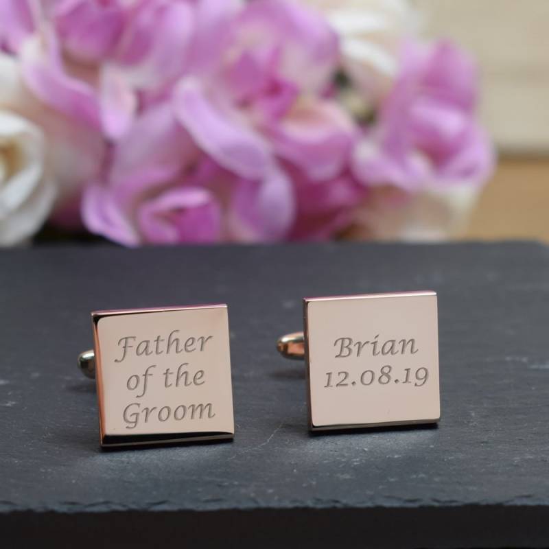 Herren Rose Gold Graviert Vater Des Bräutigams Hochzeit Tag Custom Square Manschettenknöpfe - Personalisierte Gravierte Geschenk-Box Erhältlich von CustomGiftCoUK