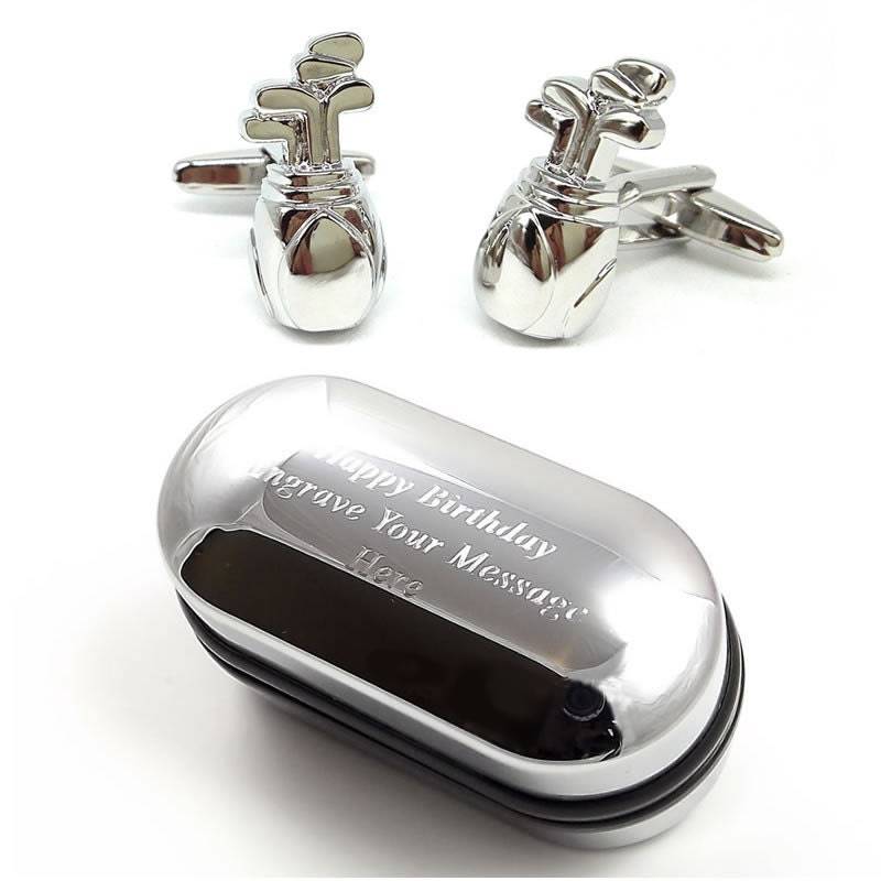 Herren Sport Moderne Golf Tasche Manschettenknöpfe & Gravierte Geschenk-Box | x2Psn010 - Neuheit Manschettenknöpfe, Personalisierte Box von CustomGiftCoUK