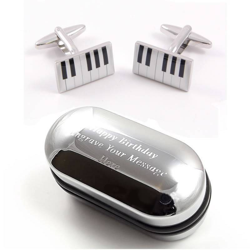 Klaviertasten Musik Manschettenknöpfe & Gravierte Geschenkbox | x2Bocr006 - Neuheit Manschettenknöpfe, Ausgefallene Personalisierte Box von CustomGiftCoUK