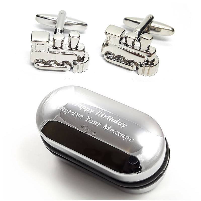 Lokomotive Steam Train Manschettenknöpfe Und Gravierte Geschenkbox | x2Psn045 - Neuartige Manschettenknöpfe, Originelle Personalisierte von CustomGiftCoUK