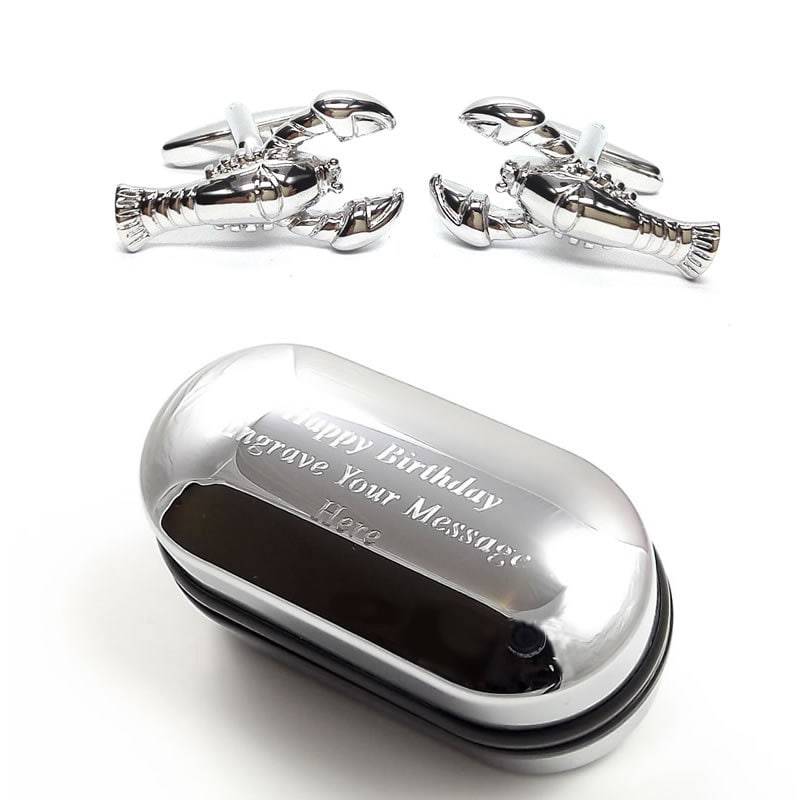 Meereskreatur, Hummer Manschettenknöpfe & Geschenkbox Mit Gravur | x2Psn023 - Neuheit Manschettenknöpfe, Personalisiert von CustomGiftCoUK