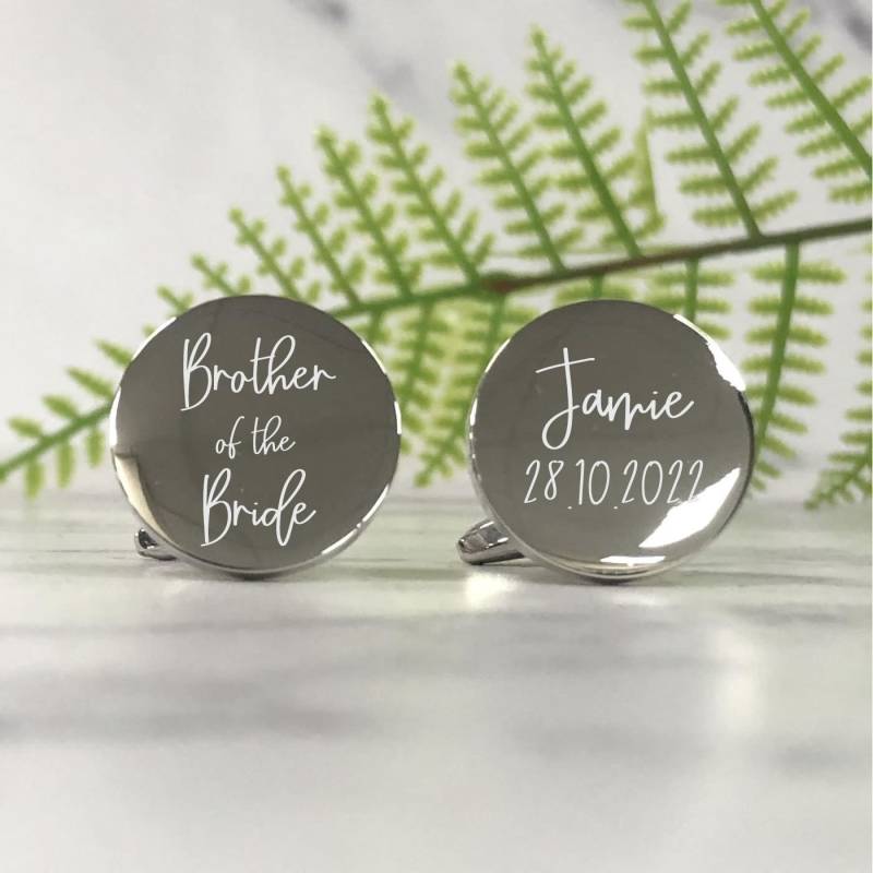Mens Personalisierte Bruder Der Braut Hochzeit Tag Individuell Gravierte Runde Manschettenknöpfe - Personalisierte Geschenkbox Verfügbar von CustomGiftCoUK