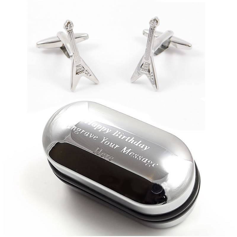 Musik Rock & Roll V E-Gitarre Manschettenknöpfe Geformt Und Graviert Geschenk-Box | x2N206 - Neuheit Manschettenknöpfe, Personalisierte von CustomGiftCoUK