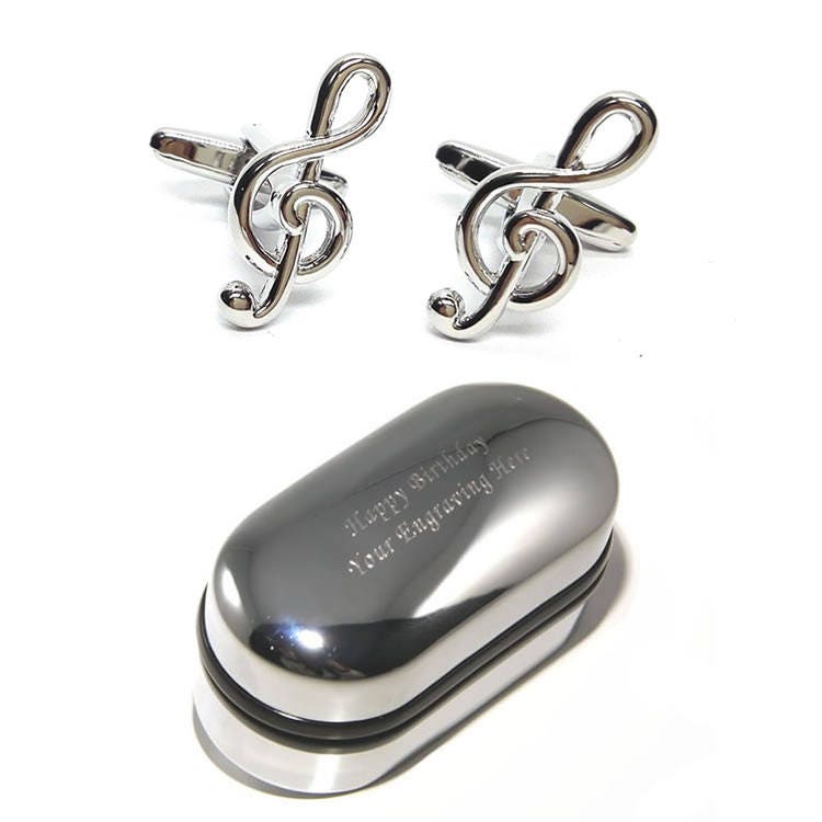 Musiklehrer Note Violinschlüssel Manschettenknöpfe & Geschenkbox Mit Gravur | x2Psn178 - Neuartige Manschettenknöpfe, Personalisierte von CustomGiftCoUK
