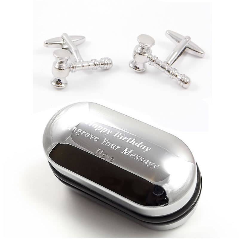 Neuheit-Gesetz-Manschettenknöpfe, Richterhammer Manschettenknöpfe & Gravierte Geschenk-Box | x2N135 - Neuheit-Manschettenknöpfe, Schrulligen von CustomGiftCoUK