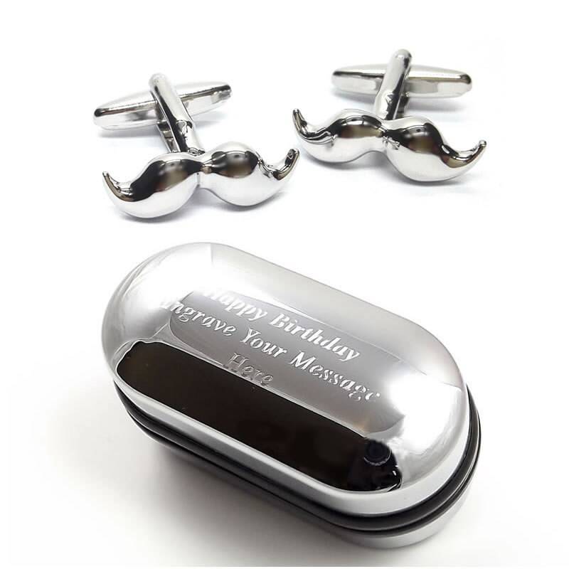 Neuheit Schnurrbart Design Manschettenknöpfe & Geschenkbox Mit Gravur | x2Aj293 - Manschettenknöpfe, Skurril, Personalisierte Box von CustomGiftCoUK