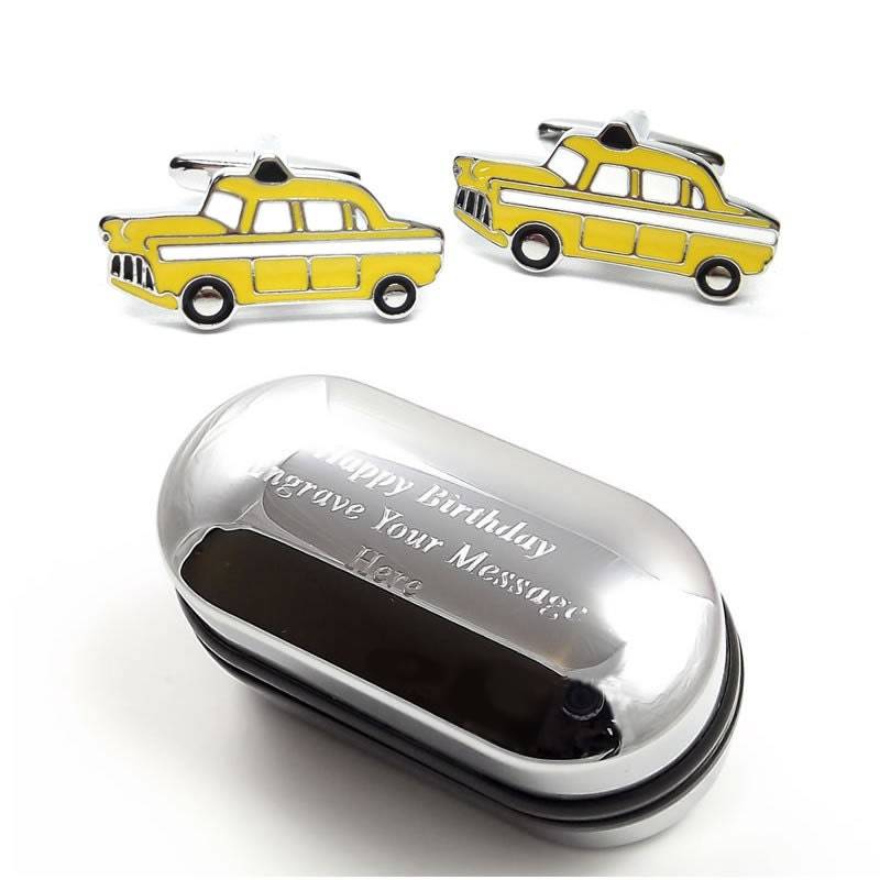 Nyc, Gelbe New York Taxi Kabine Manschettenknöpfe & Box Personalisierte Geschenk-Box | x2Aj122 - Neuheit Graviert von CustomGiftCoUK