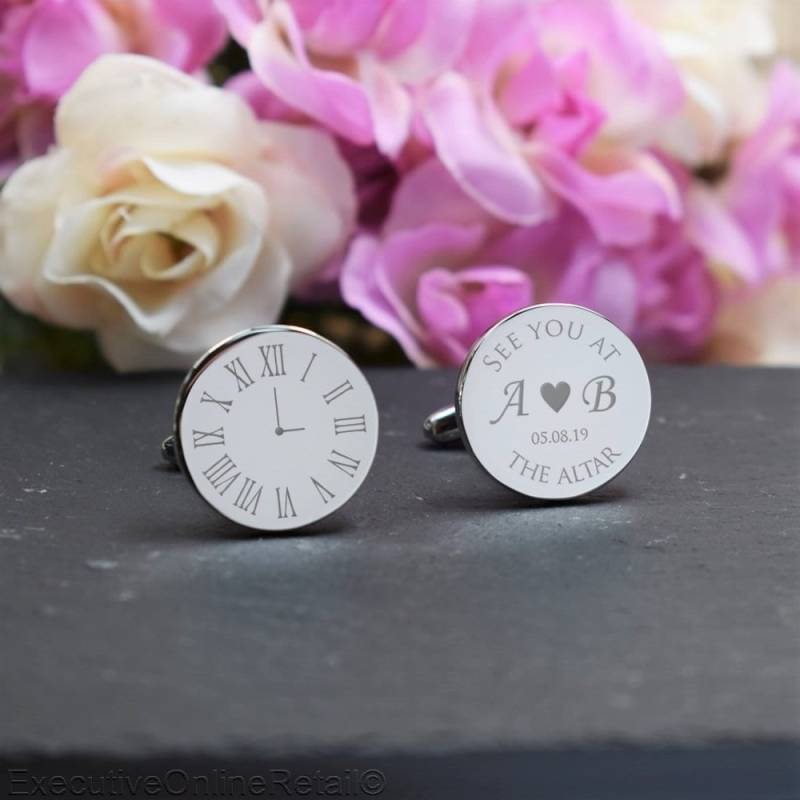 Personalisierte Gravur Runde Manschettenknöpfe Silber - Hochzeit, Sehen Sie Auf Dem Altar, Uhr Personalisierte Gravierte Geschenk-Box Erhältlich von CustomGiftCoUK