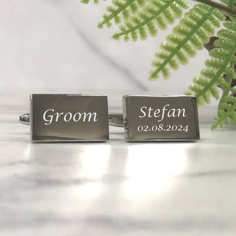 Personalisierter Bräutigam Hochzeitstag Gravur Rechteck Manschettenknöpfe - Personalisierte Geschenkbox Verfügbar von CustomGiftCoUK