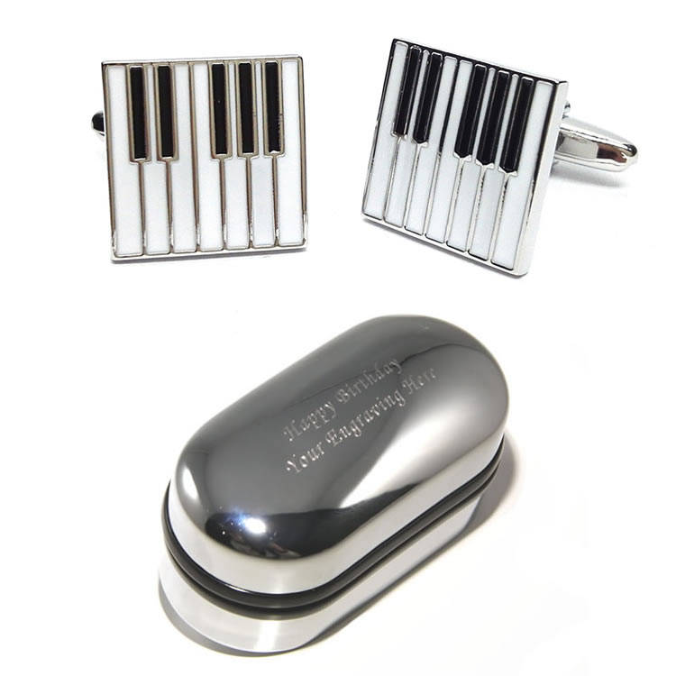 Pianist, Emailliert Flügel/Tastatur Schlüssel Manschettenknöpfe & Graviert Geschenk-Box | x2Aj231 - Neuheit Manschettenknöpfe, Personalisiert von CustomGiftCoUK